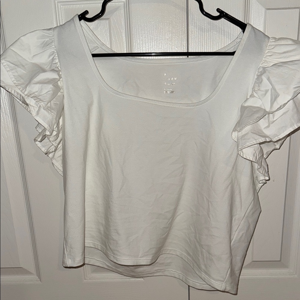 White Ruffled Sleeve Women's Top